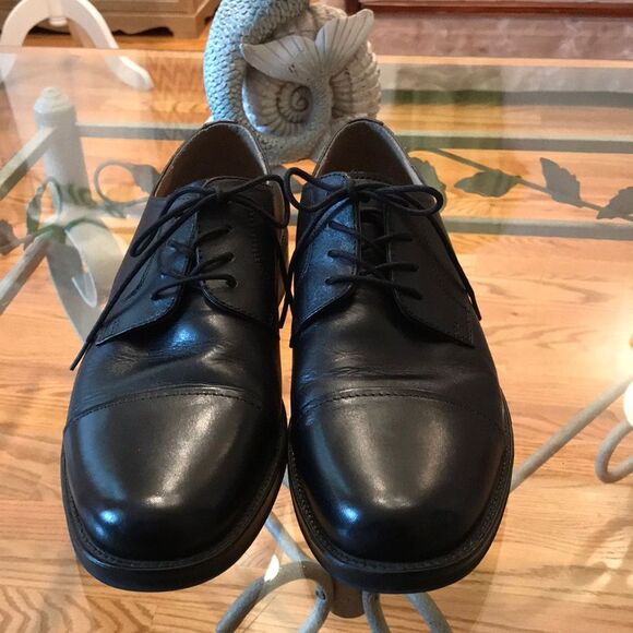 Chaps Men’s Black Leather Oxfords Sz 8 Near New - Picture 3 of 10